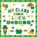 St. Patrick's Day Bulletin Board Decorations Kit with 62 Cutouts & 120 Glue Points, Lucky Clover Shamrock & Gold Coin Designs for Classroom Wall, Door, Party Decor, Standard