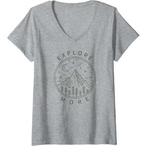Womens Explore More Minimalist Mountains Hiking Hiker Rock Climbing V-Neck T-Shirt, M