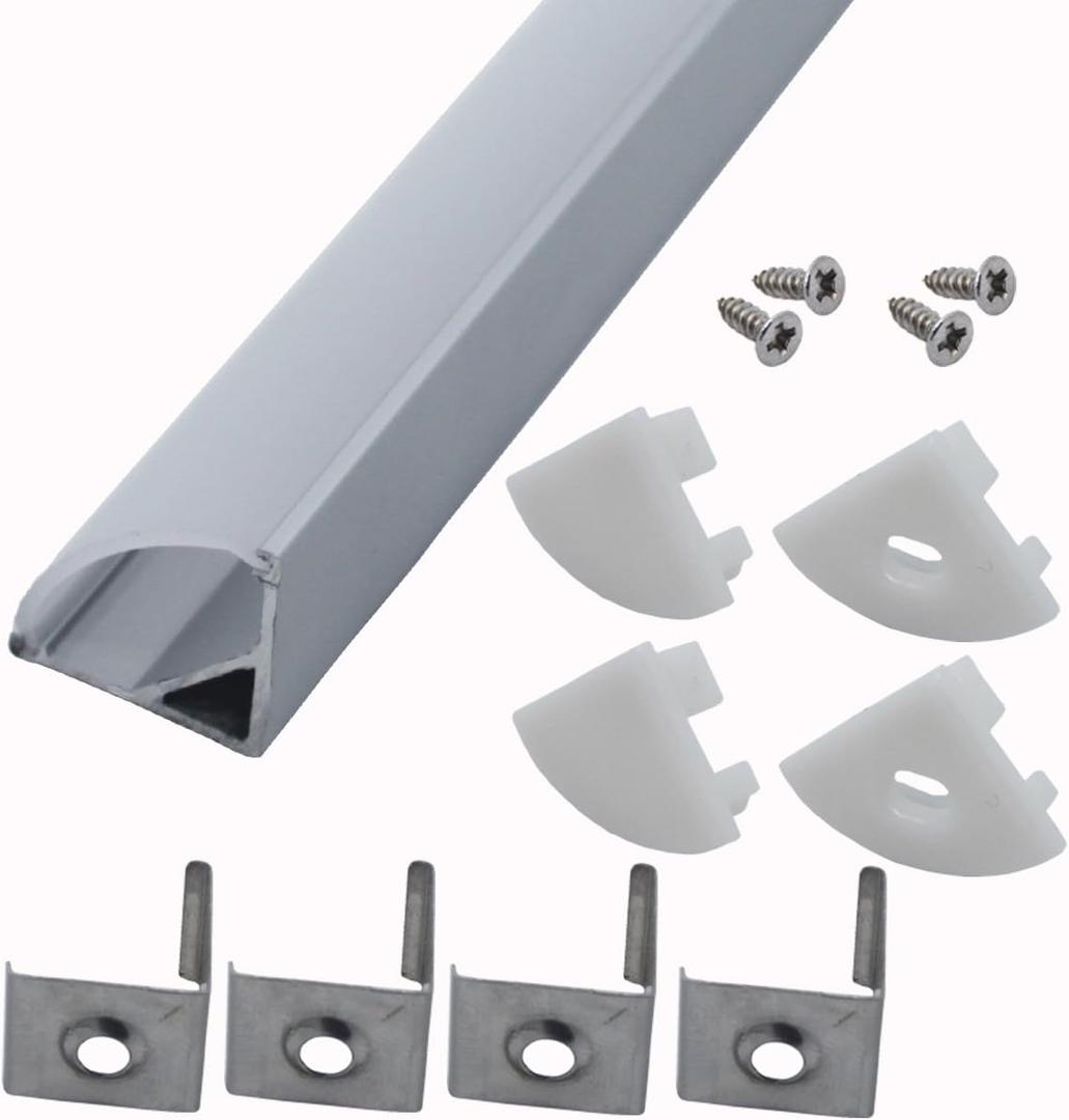 Litever 6 PACK 1Meter/3.3ft V Shape Aluminum Channels 90 Degree Corner LED Strip Channel System with PC Cover, Mounting Clips, End Caps,Designed for 3528 5050 LED Strip Mounting LL-017-DS, 16mm x 16mm