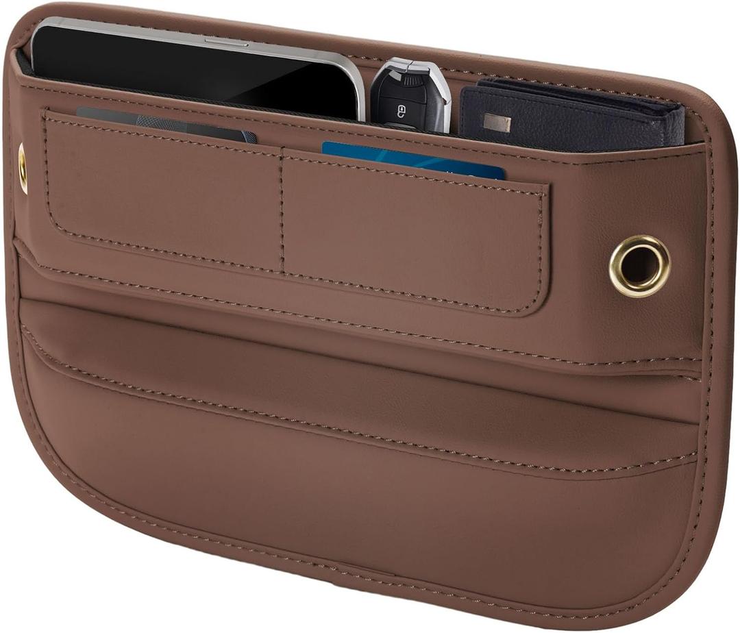 Premium Leather Car Seat Gap Filler Organizer, Universal Fit Accessories for Women/Men Interior, Center Console Organizer with Card Slots for Car, SUV, Truck (Brown, 1 Pack)