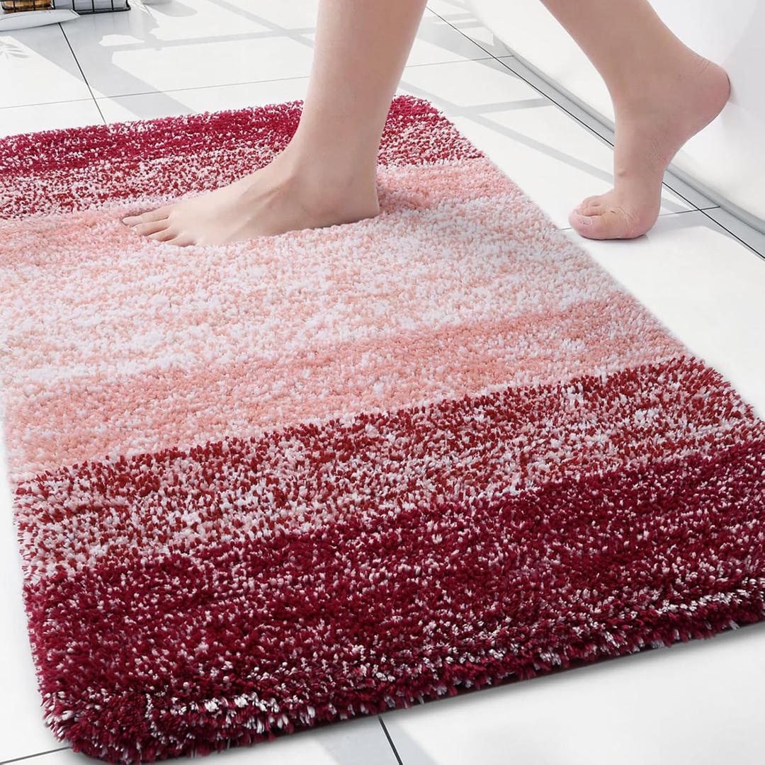 Arotive Microfiber Bathroom Rugs, Shaggy Soft and Absorbent Bath Rug, Non-Slip, Thick Plush Machine Washable Dry Bath Mats for Bathroom, Tub and Shower, 24x16, Burgundy, Rectangular