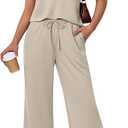 LILLUSORY Two Piece Lounge Sets for Women Spring Vacation Beach Travel Airport Outfits Casual Cruise Fashion 2026 (Beige, M)