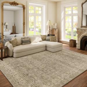 Machine Washable Rugs for Living Room: 6x9 Area Rugs for Bedroom Vintage Stain Resistant Non Slip Low Pile Lightweight Boho Carpet for Kitchen Dining Room Farmhouse Kids Room Nursery