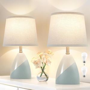 Luvkczc Table Lamps Set of 2, 19 Ceramic Table Lamp Beside Lamps Nightstand Lamp Modern Table Lamp for Living Room, Bedroom & Office Rocker Swtich, Blue White-LED Bulbs Included
