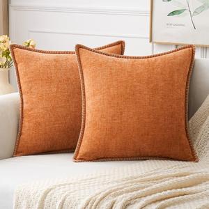 MIULEE Pack of 2 Couch Throw Pillow Covers 18x18 Inch Orange Farmhouse Decorative Pillow Covers with Stitched Edge Soft Chenille Solid Dyed Fall Pillow Covers for Sofa Bed Living Room 