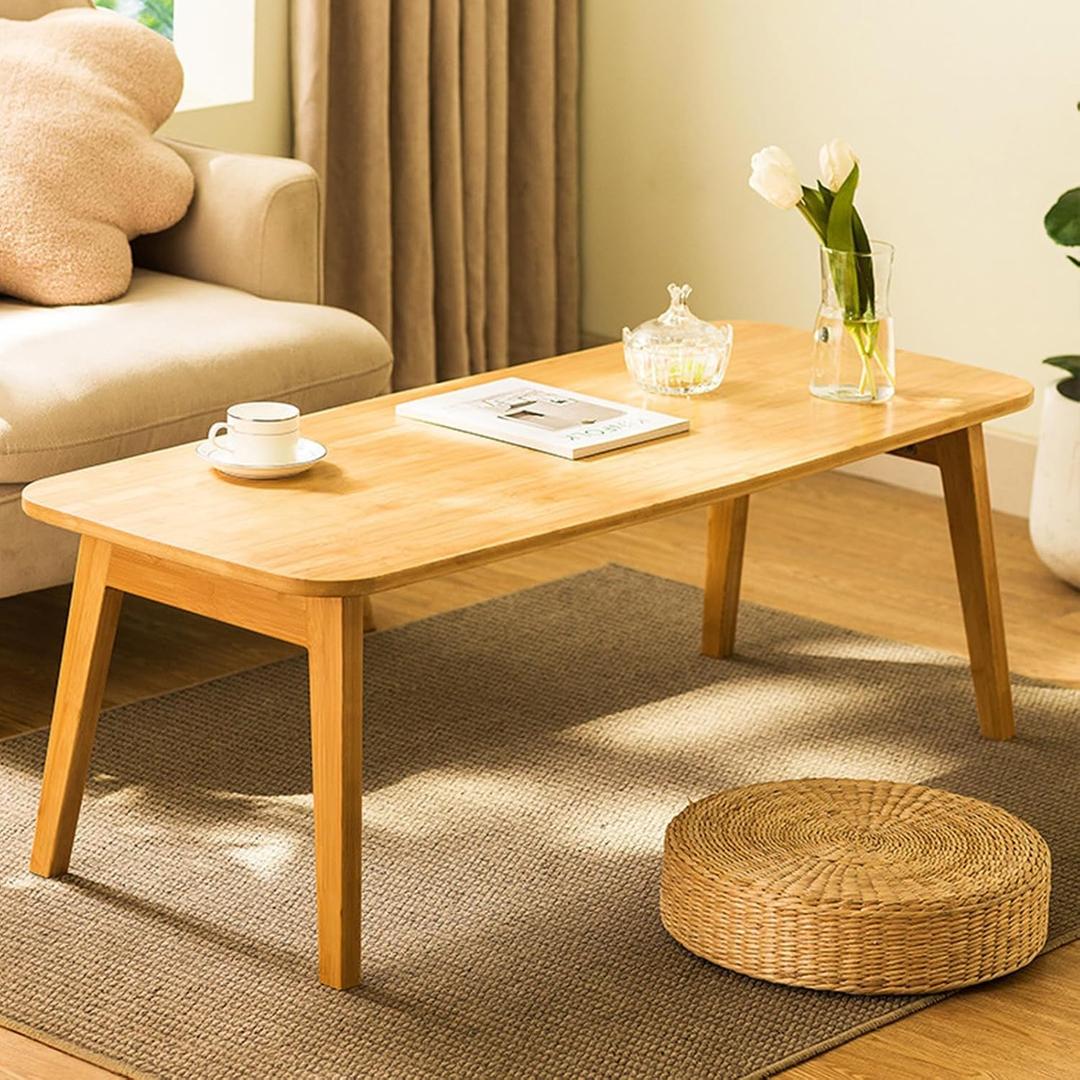 Baveke Folding Coffee Table- Foldable Floor Tables, Mid Century Coffee Table for Living Room, Small Coffee Tables Solid Wood Japanese Low Table for Sitting on Floor, No Assembly, 47.2''-Natural, 47.24 in
