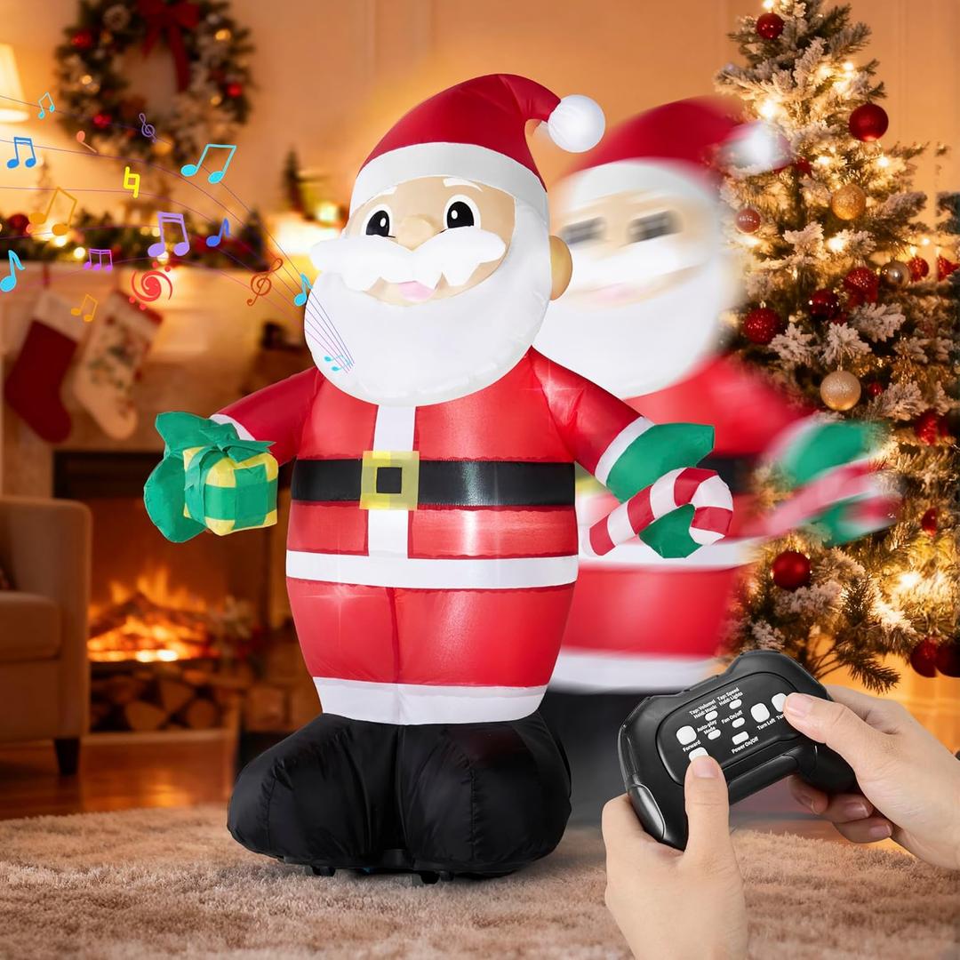 JOYIN 3 FT Tall Christmas Inflatable Santa, Remote Control Blow Up Santa with 360Rotation, Forward & Backward, Rechargeable Walking with Build-in LED & Music for Xmas Party Indoor Outdoor Decor