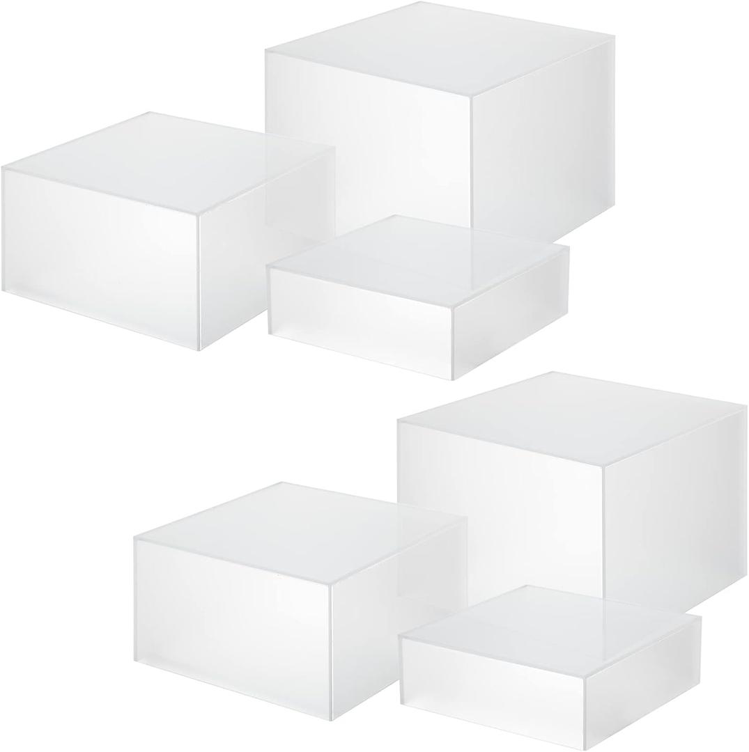 Tuanse 6 Pcs Buffet Risers, Food Risers for Buffet Table, Display Stand for Catering Dessert Collectibles Jewelry Figures Show, 5 Sided Acrylic Cube Display Organizer Acrylic Cube Boxes(Frosted Clear)