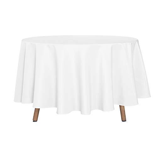 sancua Round Tablecloth - 90 Inch - Water Resistant Spill Proof Washable Polyester Table Cloth Decorative Fabric Table Cover for Dining Tables, Buffet Parties and Camping, White