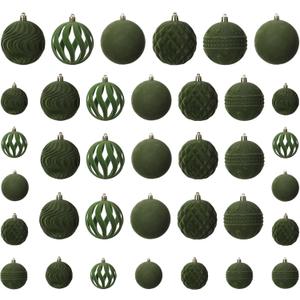 36pcs Velvet Ornaments for Christmas Trees, Flocked Christmas Balls Sets Assortment for Xmas Tree Holiday Decor (Avocado Green)