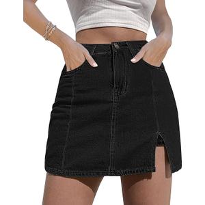 luvamia Skorts Skirts for Women Denim Mini Skirt Side Slit with High Waisted Jean Shorts Stretchy, 2XL