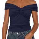 Darong Women Summer Twist Knot Front Off The Shoulder Tank Tops Cap Sleeve Going Out Shirts Slim Fitted Y2K Outfits, Medium
