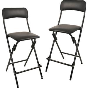 Amazon Basics Folding Bar Stool with Footrest, Portable, Sturdy, Space-Saving Storage, 300lb Capacity, 24" Height, Black, Set of 2, 2 Pack