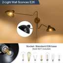 Black and Gold Plug in Wall Sconce, 2-Light Swing Arms Wall Lamp with Plug Cord Big Wall Mount Lighting Fixture for Living Room Bedroom, 26 x 17 x 8.6 inches