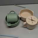 24 Pack Silicone Baby Feeding Set Baby LED Weaning Supplies Includes Suction Divided Plates Soft Bowl Spoons Forks Adjustable Bib Snack Cup and Straws(Gray Blue, Army Green, Beige)