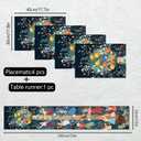 5-Piece Table Runner and Placemat Set – Whimsical Folk Art Design with Floral & Dancing Characters – 1 Table Runner & 4 Placemats – Colorful Dining Decor for Spring & Festivals