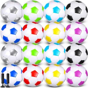 Soulchen 16 Pcs Gifts Soccer Balls Bulk with 2 Pcs Pump Size 5 Deflated Training Soccer Ball for Charity Youth Adult Sports Training Practice Game Play, 8 Color