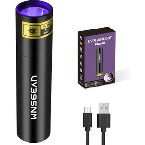 UV Flashlight Rechargeable 395nm Black Light for Pet Urine Detection, USB - C Portable Blacklight Mini Powerful Woods Lamp LED ultra violet Flashlights uv for Resin Curing, Leak Detection, Travel