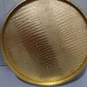 HofferRuffer Round Serving Tray 20'', Elegant Faux Leather Circle Ottoman Table Tray, Serve Tea Coffee Breakfast in Bedroom Living Room Kitchen (Gold, 20")