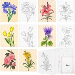 COCHIE 6 Pack 8x10 Inches Flower Pre Drawn Canvas to Paint for Sip and Paint Party, Pre Printed Framed Canvases Set, Floral Tulip Violet Pre Sketched Canvas for Painting for Adults Kids
