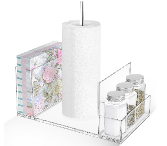 Napkin Holder for Table Acrylic Napkin Holder With Salt And Pepper Shakers Standing Paper Napkin Storage for Kitchen Dining Table Decor 