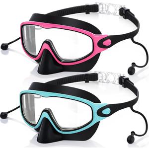 Kids Swim Goggles with Nose Cover Swimming Mask with Ear Plugs UV No Leaking Anti Fog Pool Goggles for Boy Girl 4-10