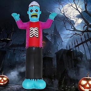 SHDEJTG 12ft Blue Zombie Halloween Outdoor Inflatable Decoration, Creepy Skeleton Zombie with LED Lights, Holiday Inflatable Decoration for Outdoor Patio, Garden, Lawn