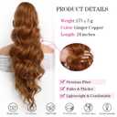 24 Inch Claw Clip Ponytail Extension for Women Long Wavy Synthetic Pony Tails Hair Extensions Drawstring Fake Hair Piece Natural Looking Fluffy Clip on Pony Tail Wig Ginger Copper