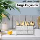 NelyBet Kitchen Utensil holder for Countertop, Silverware Caddy,Marble White Cutlery Holder Utensils Organizer for Party Gatherings, Metal and Durable Design