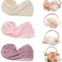 7 Pcs Newborn Photography Props Wrap Kits 3 Pcs Baby Wraps 4 Pcs Flower Headband Baby Photoshoot Props Photo Supplies for Boy Girl Infant Toddler