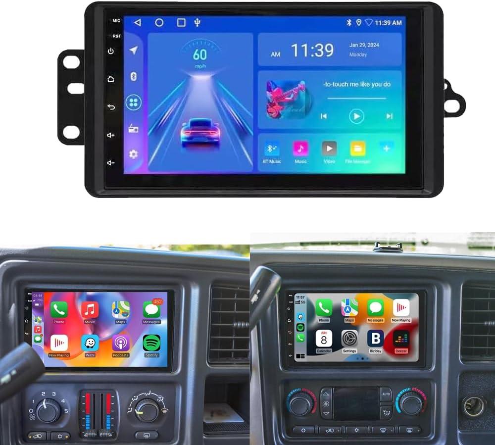7''Android 13.0 Car Stereo for 2003 2004 2005 2006 Chevrolet Chevy Silverado Impala Tahoe GMC Sierra Yukon with Wireless & Wired Carplay,Touch Double Din Built-in GPS WiFi DSP Camera MIC(2+32G)