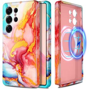 Casetego for Galaxy S25 Ultra Case,Compatible with MagSafe,[Military Grade Drop Test] Full Body Protection Slim Shockproof Rugged Marble Women Case for Samsung Galaxy S25 Ultra 6.9 inch,Rose Gold