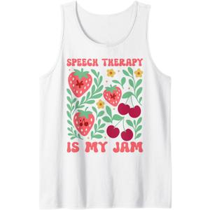 Speech Therapy Is My Jam Boho Floral Speech Pathology SLP Tank Top (Size Small, White)