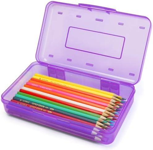Nuozme Plastic Translucent Pencil Box,Pencil Cases with Snap-Tight Lid for Pens, Pencils, School Supplies,Office Supplies, Standard Size, Pack Of 2