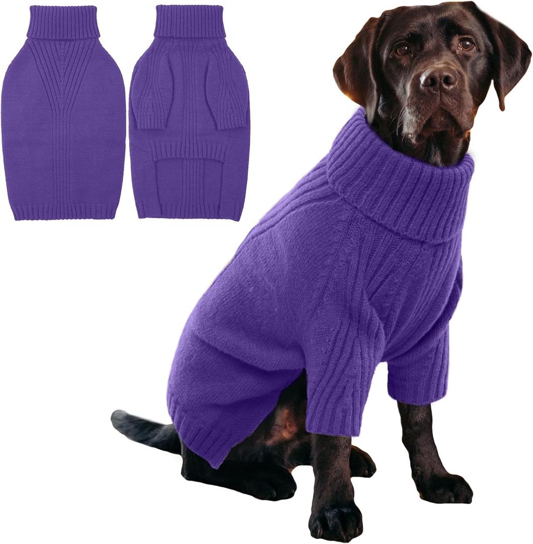 IECOii XL Dog Sweater,Winter Doggy Clothes for Large Dogs Girl Boy, Warm Pullover Soft Dog Sweater Turtleneck, Lightweight & Good Stretch for Active Dogs Like Beagle, Border Collie (Purple, X-Large)