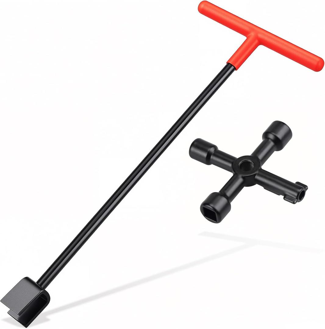 17 Inch Water Meter Key with 4-Way Utility Key - Heavy-Duty Water Shut Off Tool for Curb Main, Underground Stop/Waste, Enforced Rebar Steel, T-Handle & U-Head