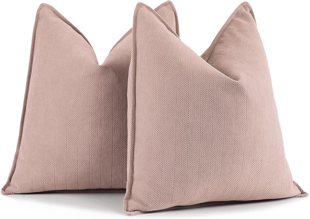 ZWJD Dusty Pink Pillow Covers 22x22 Set of 2 Chenille Throw Pillow Covers with Elegant Design Soft and Luxurious Decorative Throw Pillows for Couch, Bed, and Home Decor
