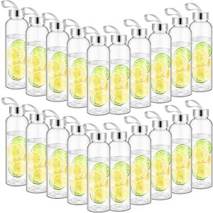 Zubebe Reusable Clear Water Bottles Bulk with Stainless Steel Leak Proof Lids Sports Bottles with Nylon Camying Strap for Party Gift Water Milk Smoothie Juice Beverage