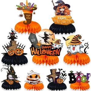 2 x 9pcs Spooky Halloween Honeycomb Centerpiece - Ghost & Witch Table Decor for Parties, Home, Dining | Instant Festive Decorations