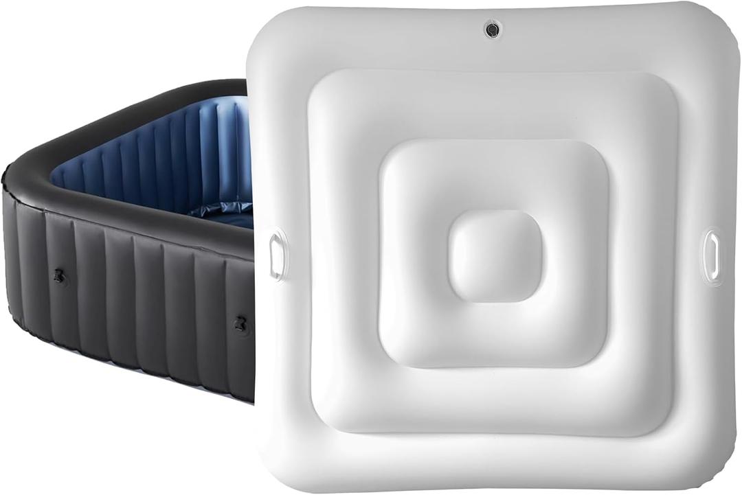 4.2Ft Inflatable Hot Tub Cover,Energy Saving Lid for Square Hot Tub,Outdoor Inflatable Hot Tub,Foldable Protective Rain Overflow Cover for Inflatable Outdoor Hot Tubs