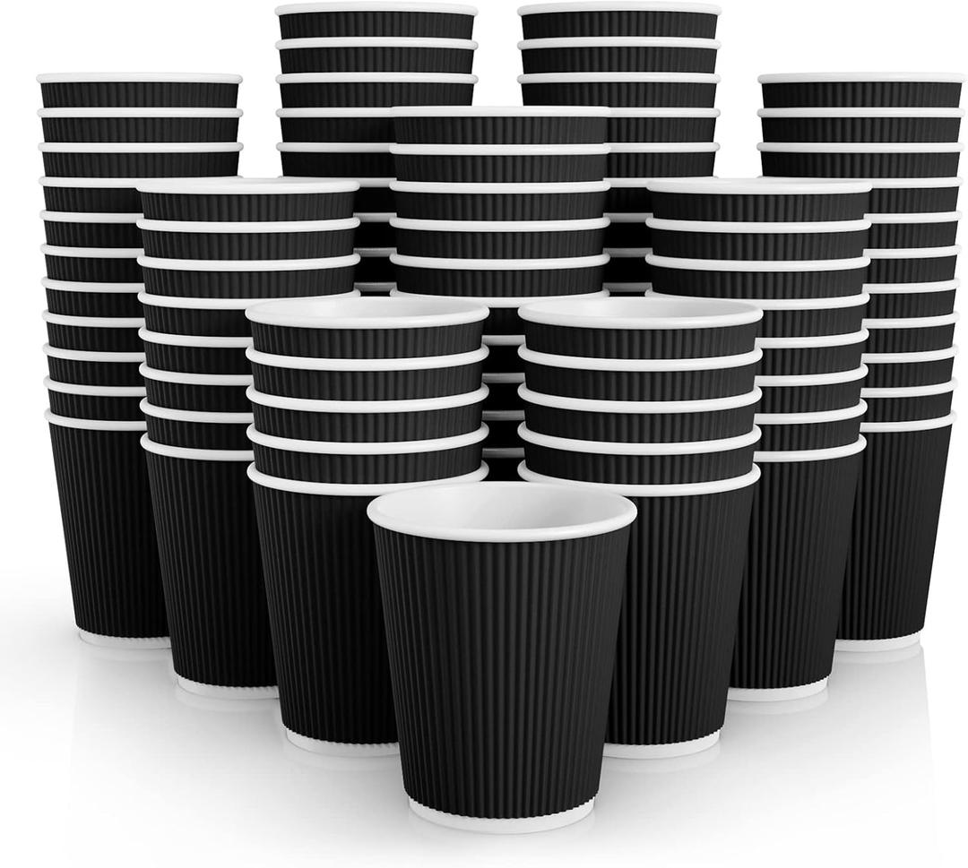 JollyPack 120 Pack 8 oz Paper Coffee Cups, Disposable Coffee Cups, Black Hot Beverage Cups with Ripple Wall Design, Hot Beverage Cups Suitable for Birthday,Party and any occasions