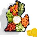 Michigan Serving Tray - Unique 7 Compartment Mitten State Snack Tray w/Dressing Cup. Great for Entertaining Food Storage for Chips & Dip, Fruits & Veggies. Party Serving Platter (Blue Maize)