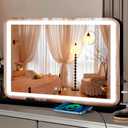 Ratsamee Black 28" x 20" Vanity Mirror with Lights, Led Makeup Mirror, Lighted Makeup Mirror with 3 Color Dimmable Lights, Smart Touch Screen Control, Aluminum Metal Frame,USB Charging Port