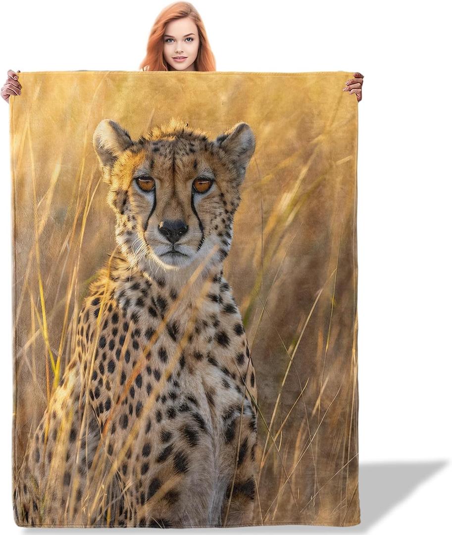 Cheetah Throw Blanket 60x80, Wild Animal Cheetah Blankets for Living Room Decor, Soft Flannel Cheetah Gifts for Adults (Color172)