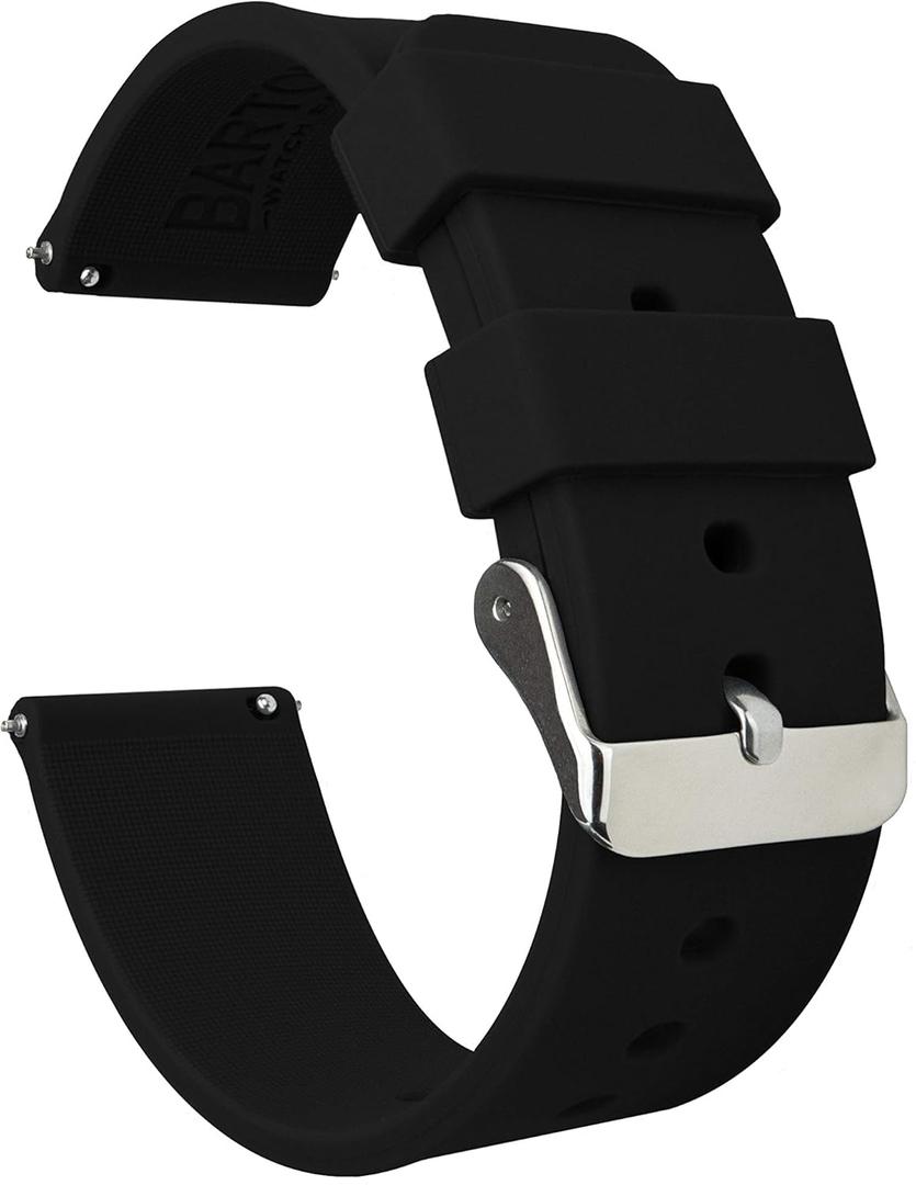BARTON WATCH BANDS - Soft Silicone Quick Release Straps - Choose Color & Width - 18mm - Silky Soft Rubber Watch Bands (Black)