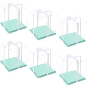 XININSUN clear cake box with ribbon,10inch 12inch cake boxes,transparent tall cake box cake carrier,Square Cardboard Cake Containers clear gift box for Wedding,Birthday,Party(6pcs-green)