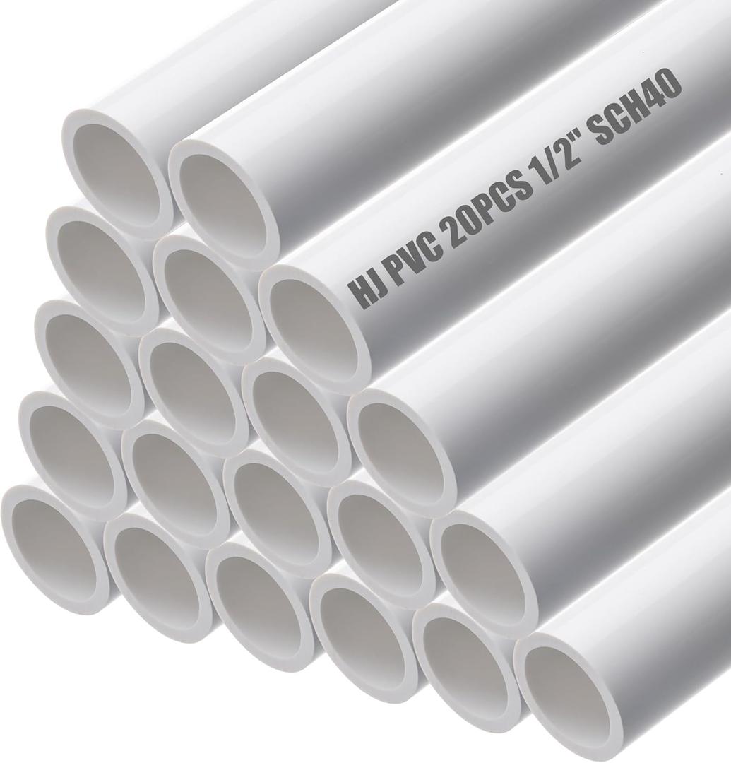 HJ 4FT Feet PVC Pipe 20PCS White Sch40 Industrial Pipes (1/2") (0.5 Inch)
