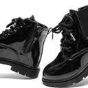 Glittery Lace-Up Combat Ankle Boots For Girls & Boys - Waterproof Design With Side Zipper
(6 Toddler, Black-pu17)