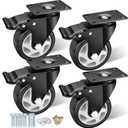 4" Caster Wheels, Casters Set of 4 Heavy Duty - ASRINIEY Black Polyurethane Castors, Top Plate Swivel Wheels, 4-Pack Industrial Casters with Brake, Locking Caster for Furniture and Workbench