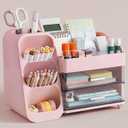 HBlife Desk Organizer with Pen Pencil Holder for Desk, Pen Organizer with 2 Drawers, Desk Organizers and Accessories with 4 Compartments, Desktop Storage for Office Home School Art Supplies, Pink